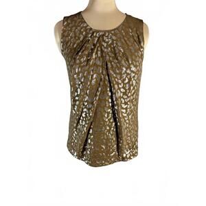 Ann Taylor Silk Silver Leopard Print on Tan Sleeveless Top sz med